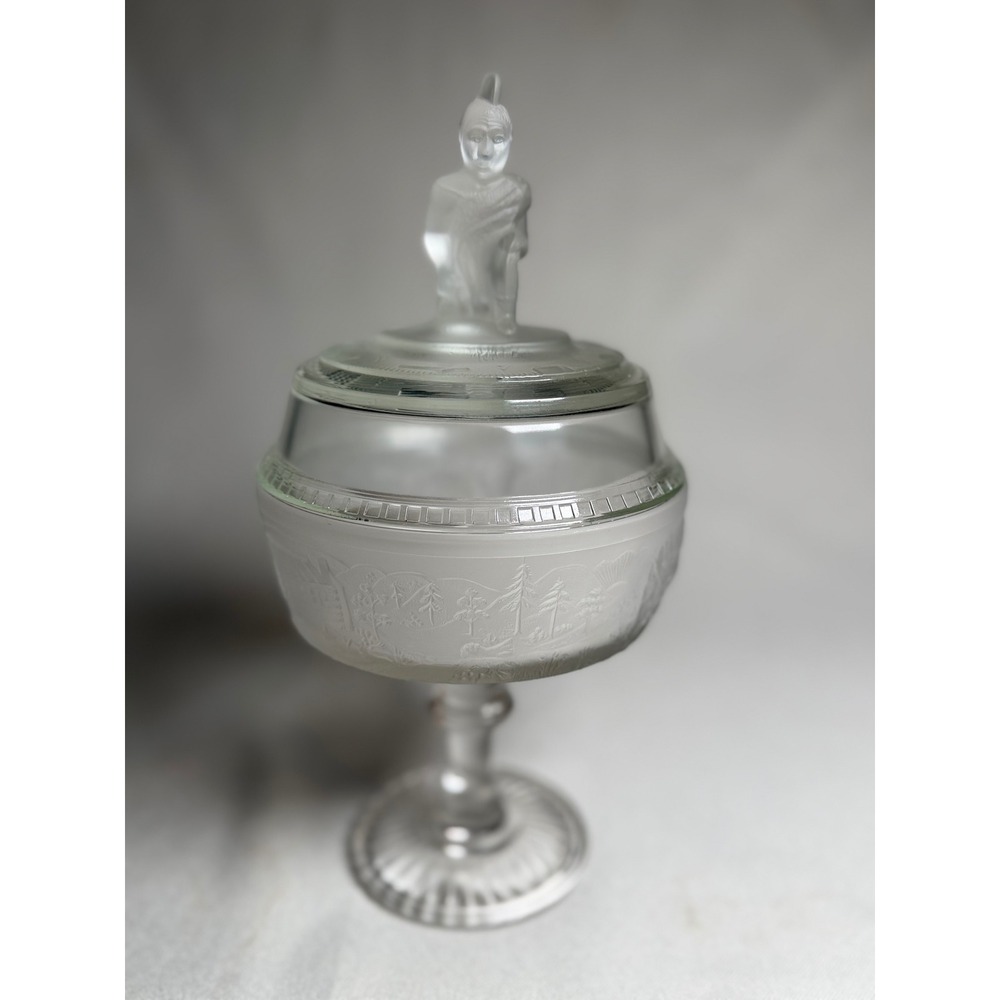 Westmoreland Westward Ho Frosted Glass Compote Lid Indian Warrior Finial